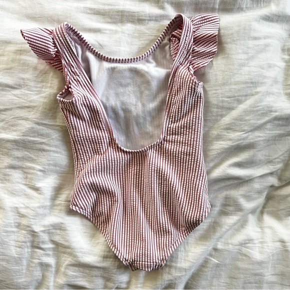 Mini Boden Pink Striped Seersucker Embroidered Swimsuit Toddler One Piece - Picture 6 of 6